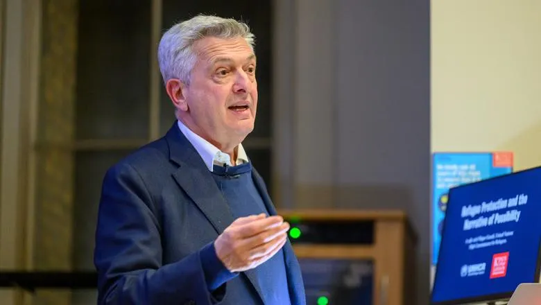 United Nations High Commissioner for Refugees Filippo Grandi speaks at King's College London