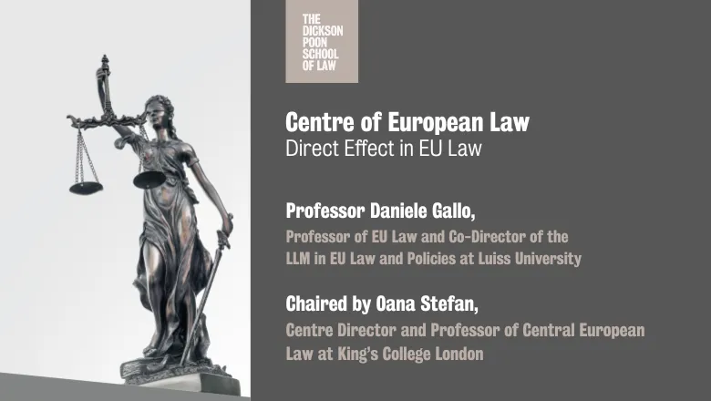Event details and image of a statue woman with the weighing scales