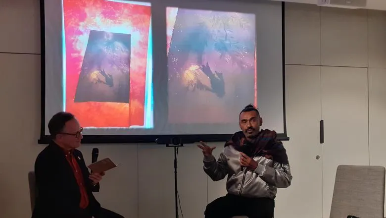 Clinton Naina speaking about his artwork Stolen Climate